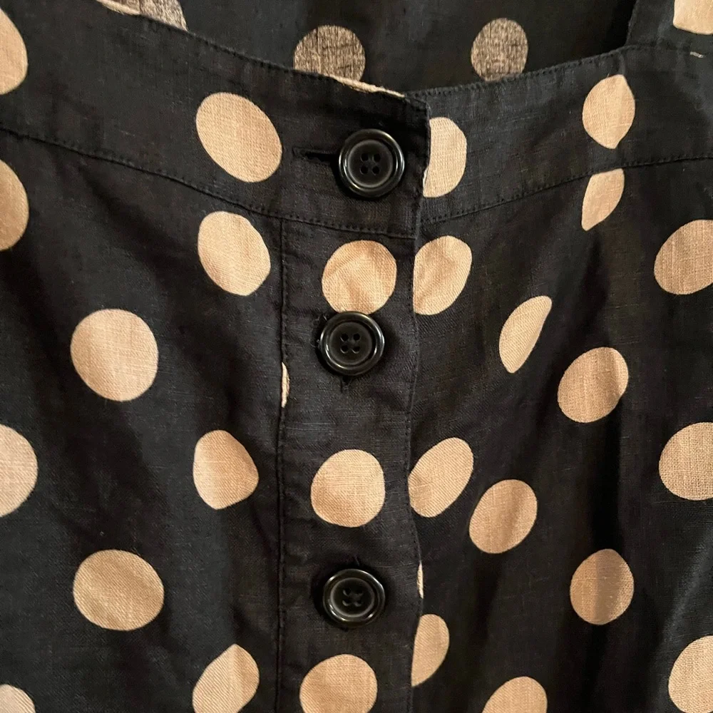 J Crew Women's Square Neck Long Sleeves Button Linen Blouse Polka Dot Medium - Picture 2 of 7